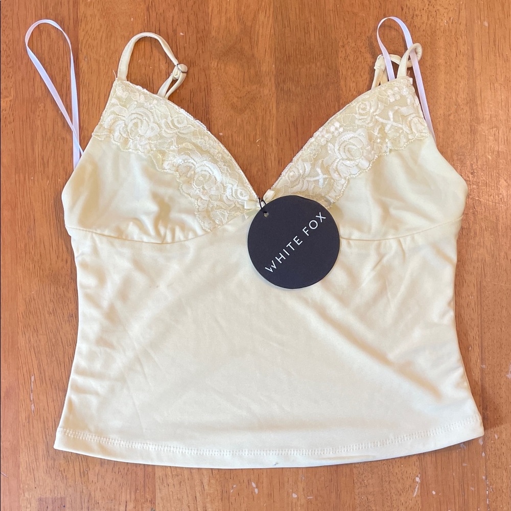 White Fox Yellow Lace Trim Cami Top